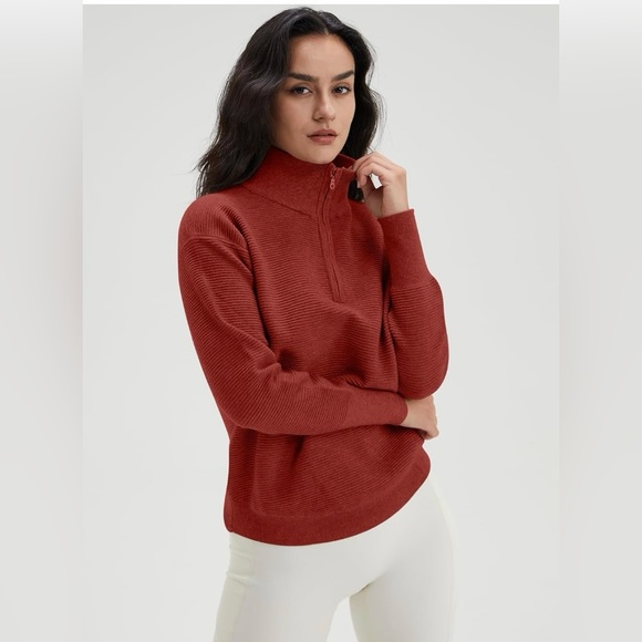 New DEEP SELF 1/4 Zip Pullover Stretch Sweater Stand Collar Ribbed Knit M V-Neck - Picture 4 of 9